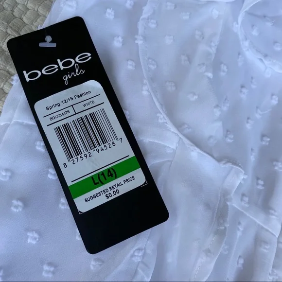 BEBE girls white chiffon w dots dress L/14 - Picture 10 of 11